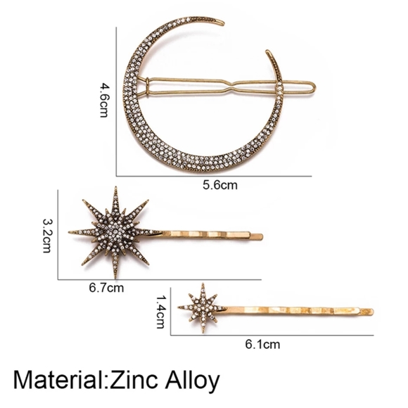 3PCs Star Moon Rhinestone Hair Clip - Picture 6 of 6